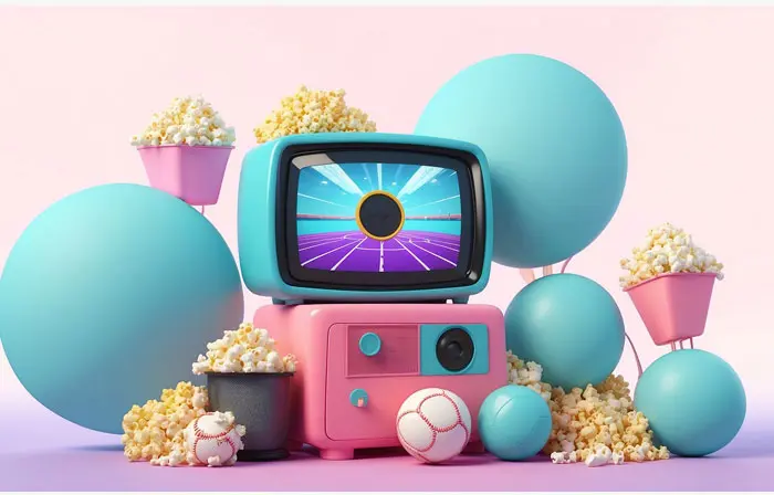 Popcorn and Vintage TV Creative 3D Design Art Illustration